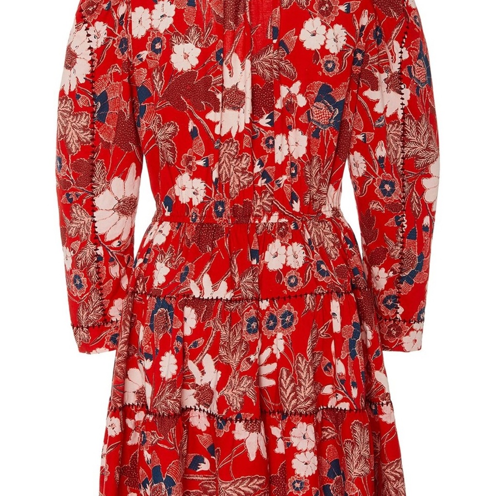 Ulla Johnson Red Liv Floral Mini Dress Size 8 Long Sleeves Cotton Blend Boho - Picture 16 of 16